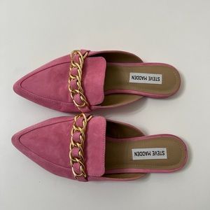 Pink and gold suede Steve Madden mules 7.5
